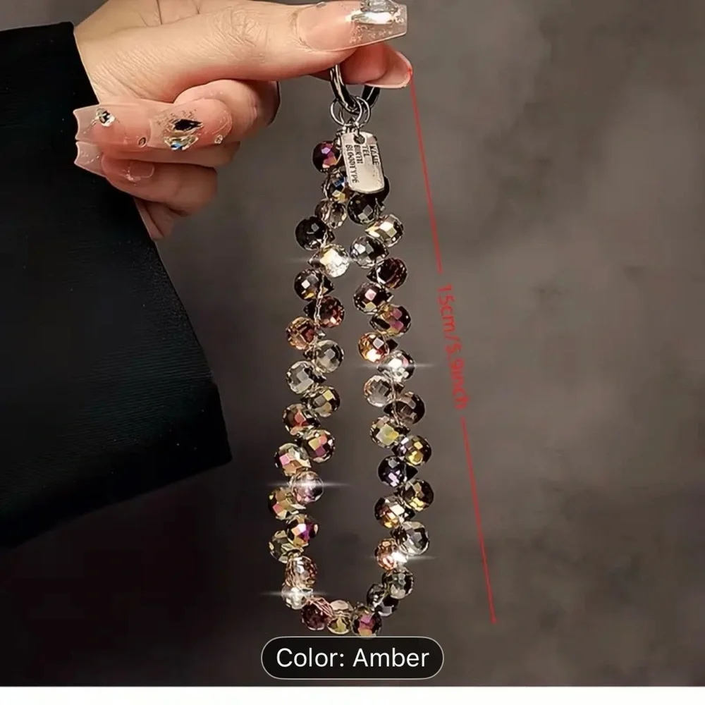 Luxury high-end crystal bead hand-held lanyard chain, phone wristlet strap
